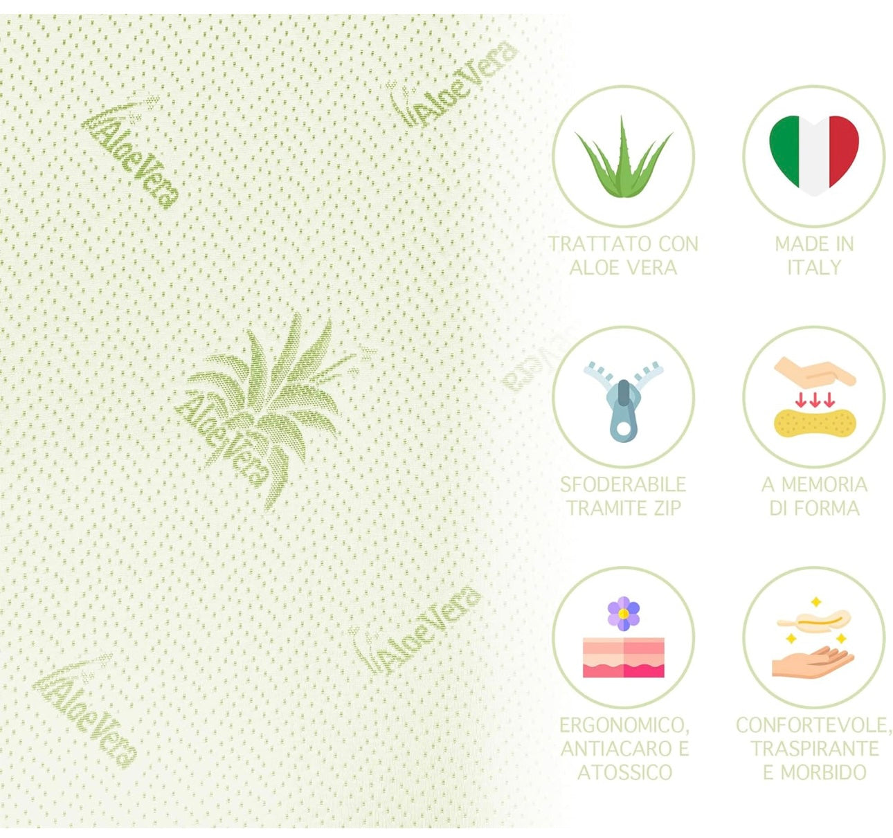 TOPPER "Magnetotherapy" IN MEMORY FOAM 5 CM SFODERABILE IN ALOE VERA